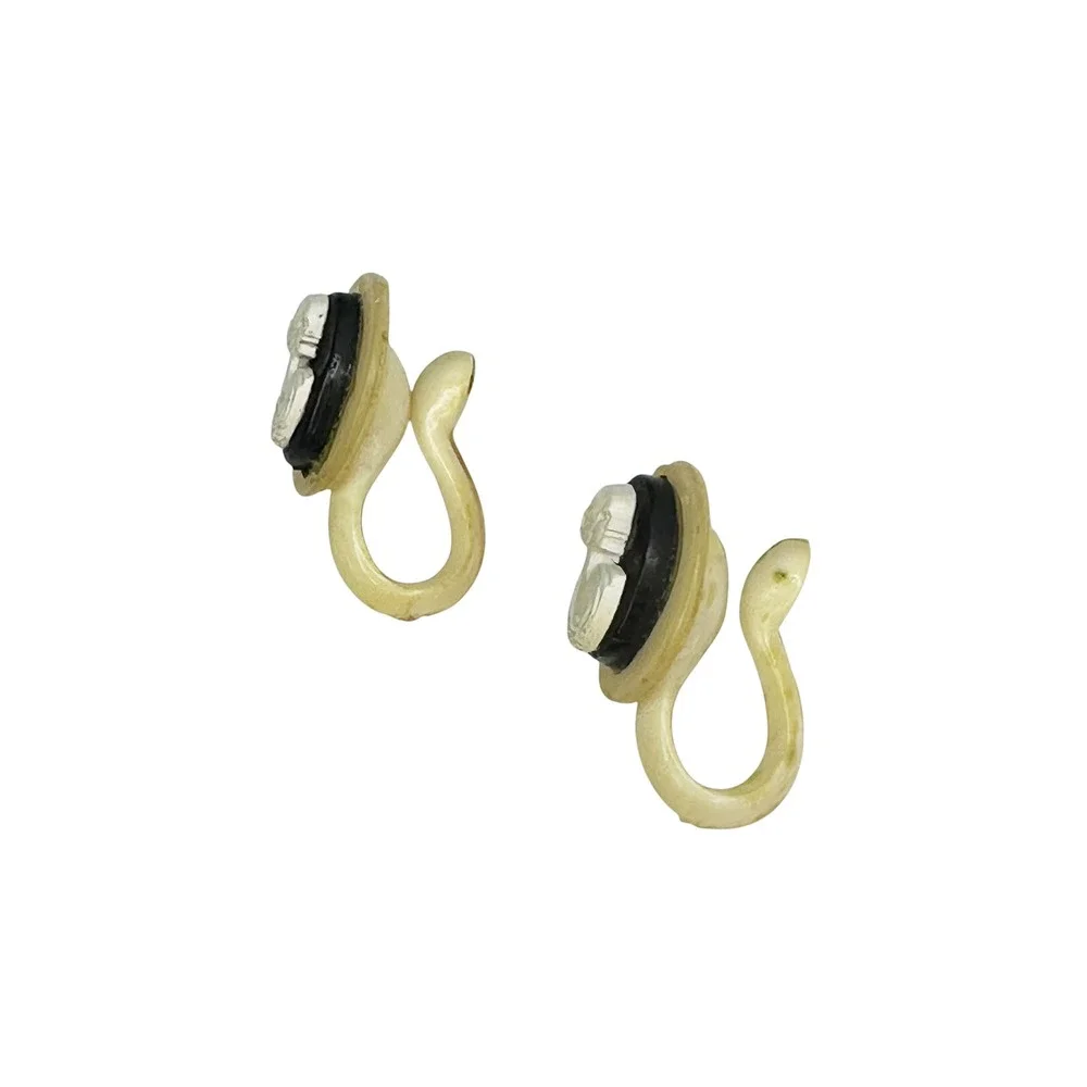 VINTAGE Cameo Clip-on Earrings • cream, black • chic preppy
